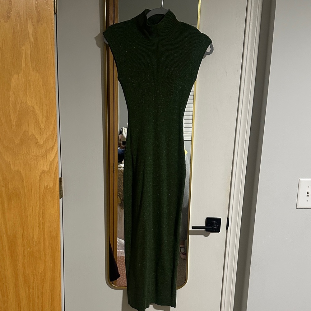 Maxi Elegant Sparky Green Sweater Dress
